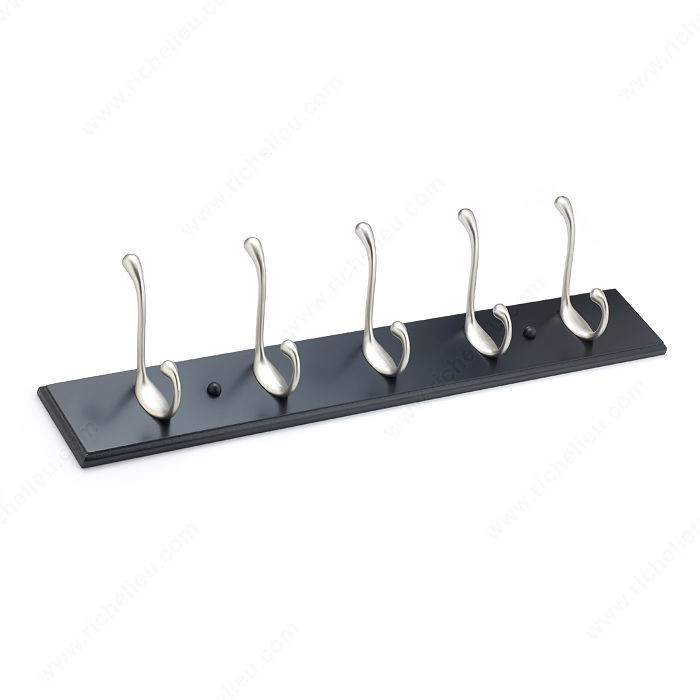 Utility Hook Rack - 0202, Board Finish Black, Finish Black / Brushed Nickel