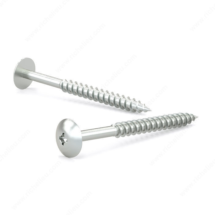 Zinc-Plated Wood Screw, Truss Head, Quadrex Drive, Coarse Thread, Regular Wood Point, Installation screw, Screw Size 10, Length 2 1/2 in, Function Installation, Head Size no. 10