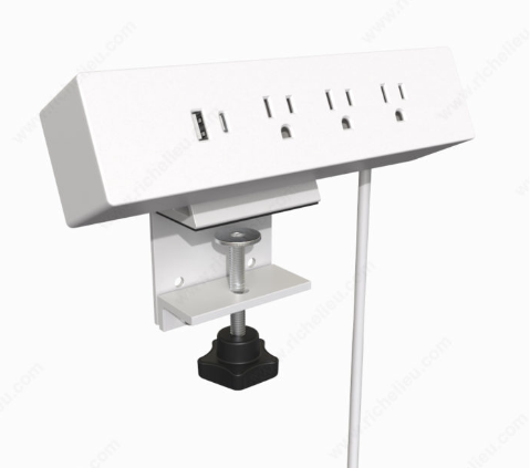 Clamp-On Power Bar and USB Charging Station.1 USB-A and 1 USB-C port.