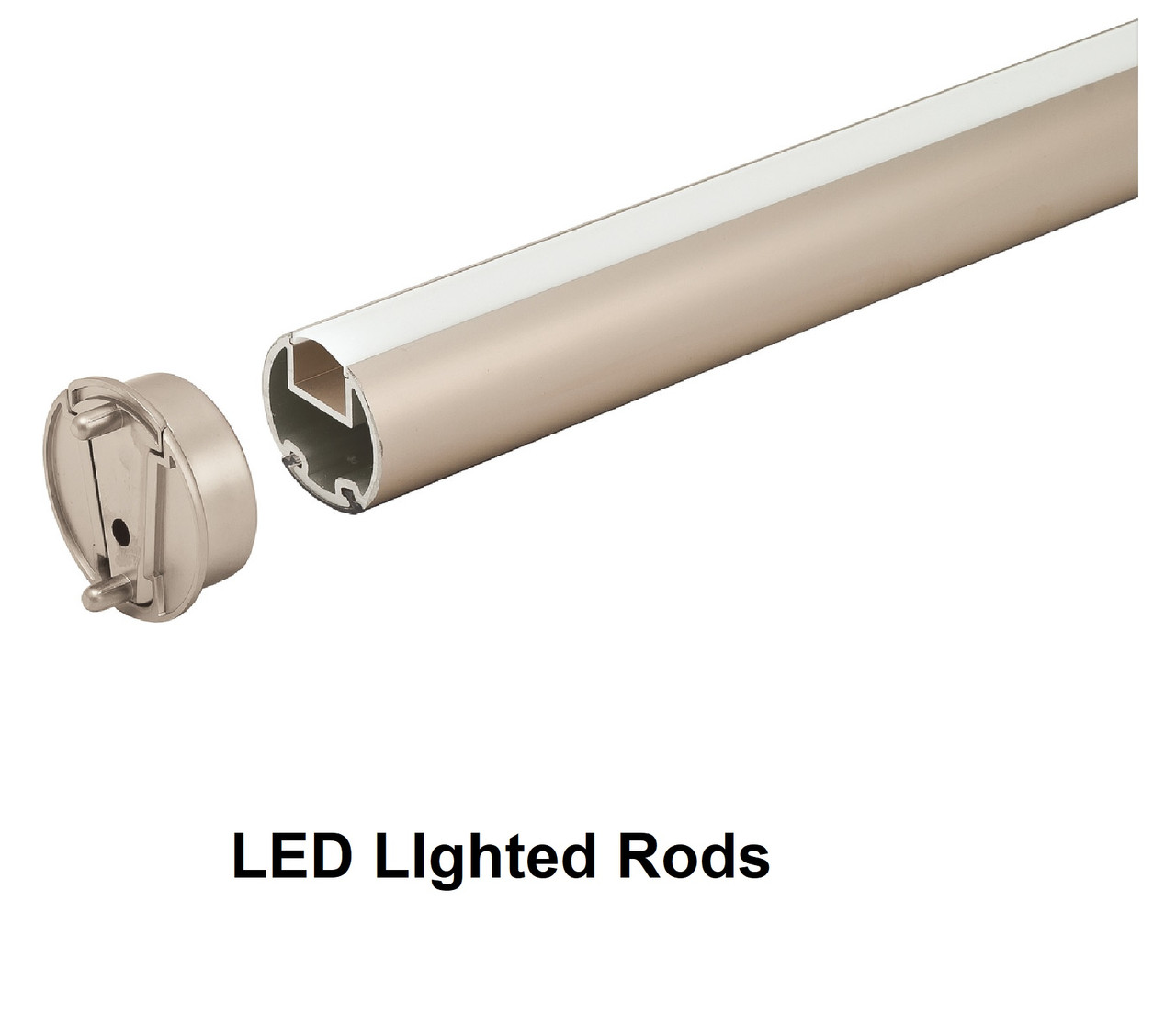 LED Lighted ROUND CLOSET ROD KIT 1-5/16"DIA, with End Flanges Choose your color and Opening length, with Flanges