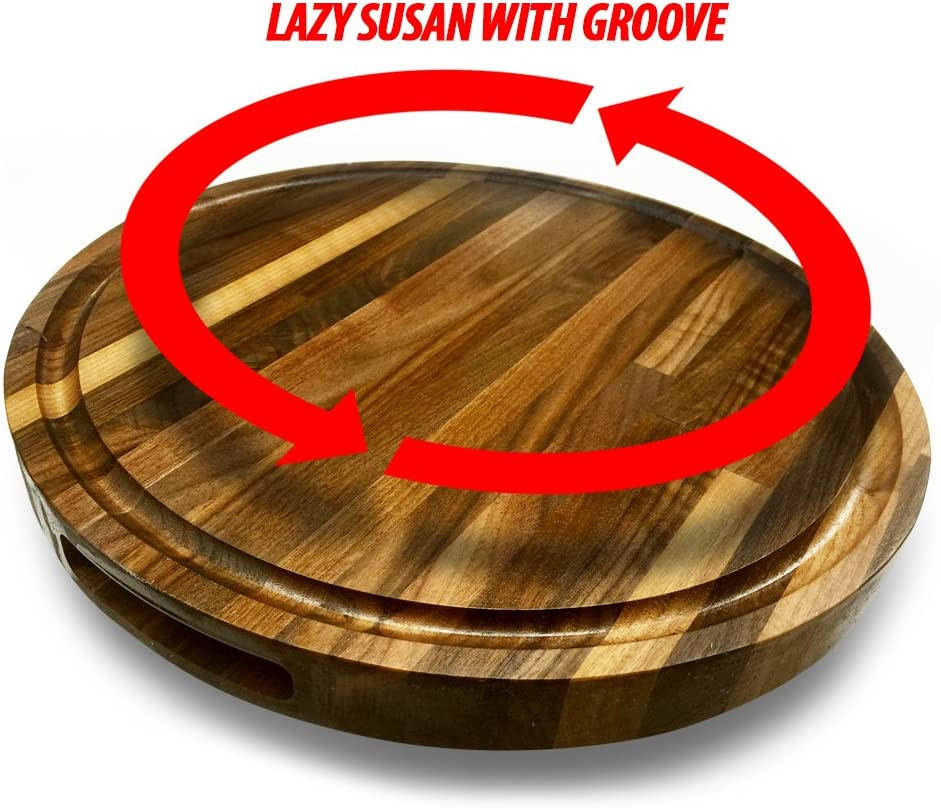 Round Lazy Susan Serving board Butcher block with Lazy Susan