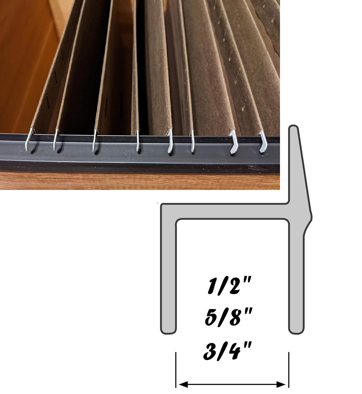 Hanging File Rail, plastic, White Black, Choose size and Color