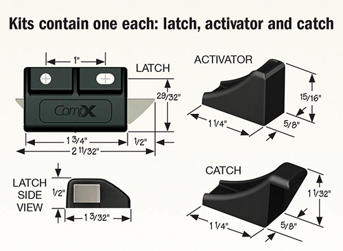 Timberline Double Door Latch, Top Right Or Bottom Left Black