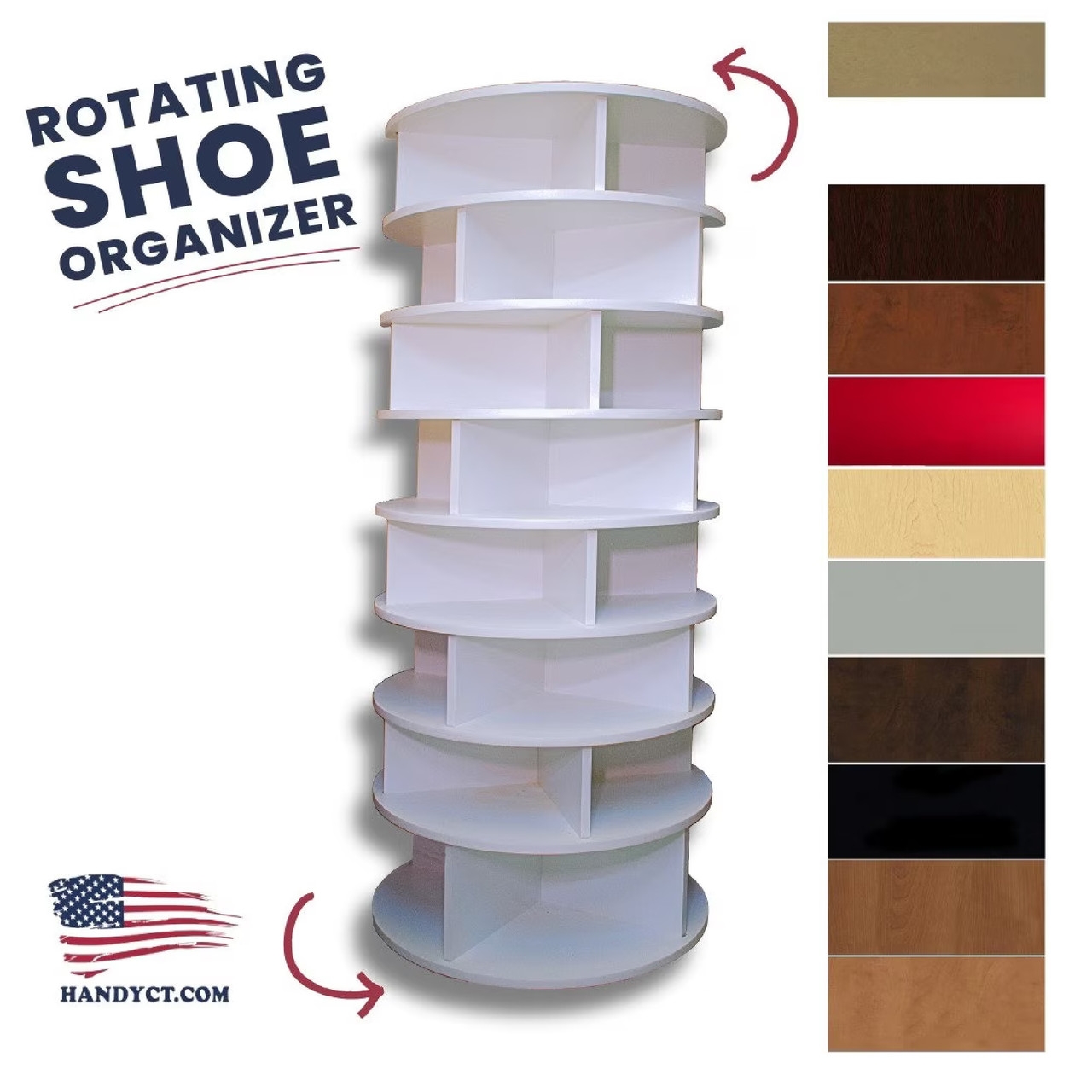 360D Organizer by Lazy Lee Rotating Shoe Rack Tower "Turntower" Garage Tool Rotating Storage,Teared.MDF Unfinished,Custom sizes & colors and Materials of your choice, Choose and Build your tower, SHUE