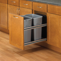 KV USC15-2-35PT Trash Can, double, bottom mounted, 35 quart, soft close, steel, frosted nickel