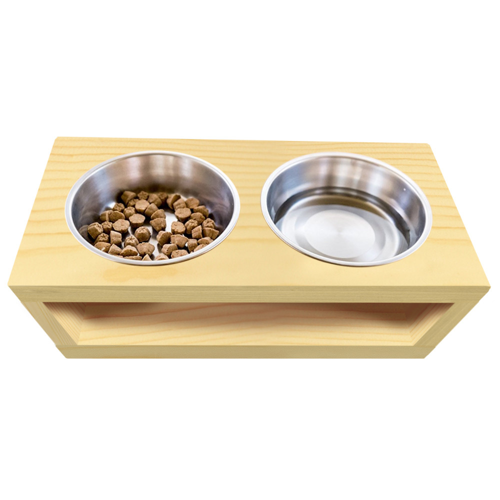 Wooden Dog Feeder, 2 Bowls - Double Bowls
